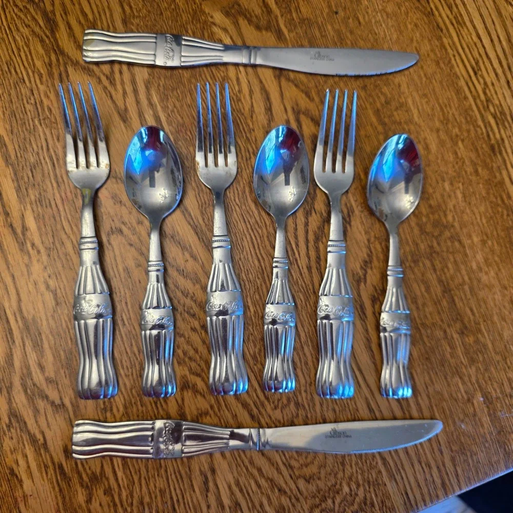 Gibson Coca-Cola Stainless Steel‎ Flatware Set 8pc Bottle Handle Vintage Style